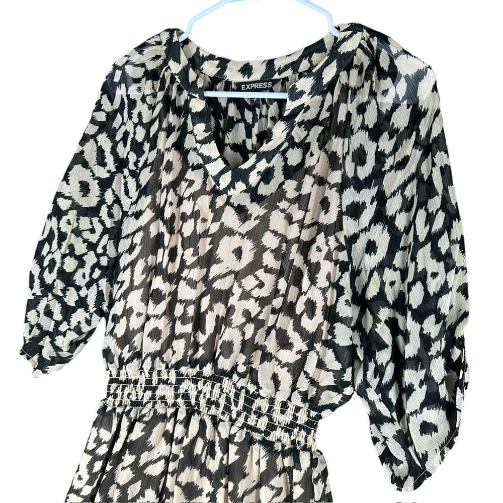 Express Women’s S Small Leopard Print Dress Cocktail Office Career Stretch Waist - Picture 10 of 16